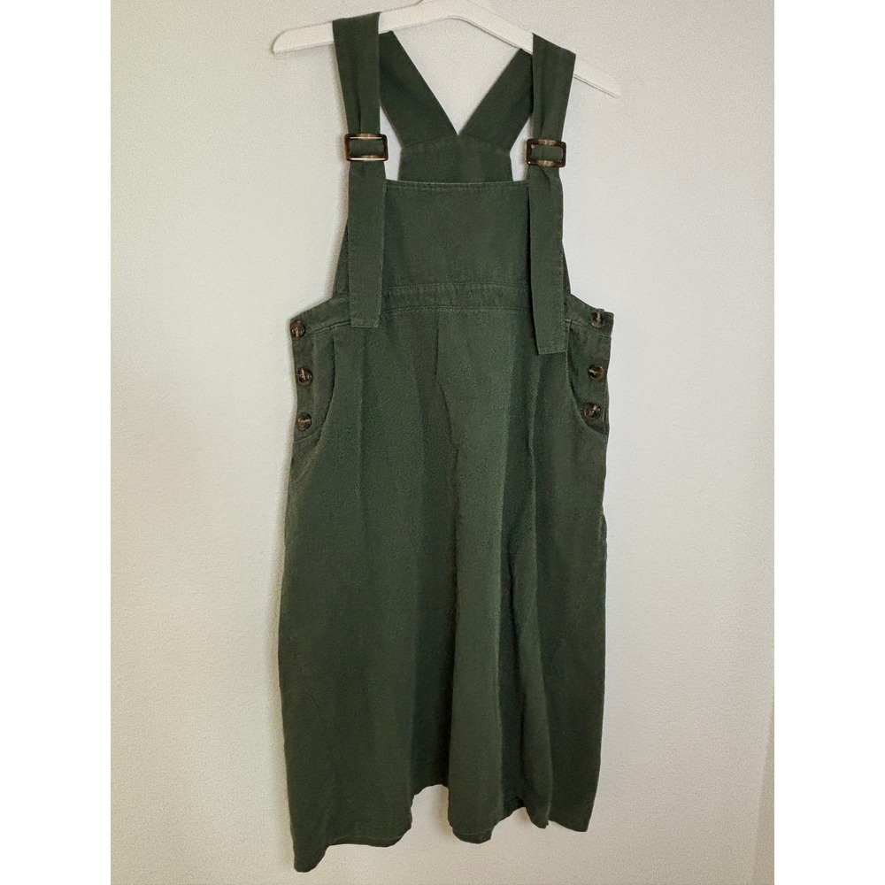 Yummy Olive Green Overall Pinafore Dress Side Button Adjustable Straps
